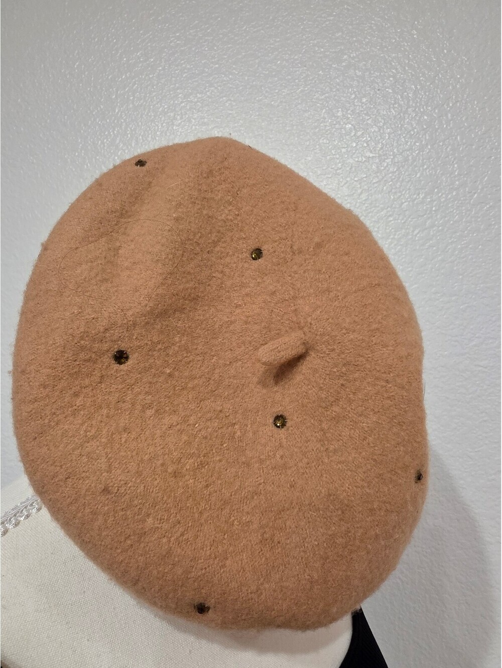 Anthropologie Camel Wool Beret with Gold Studs